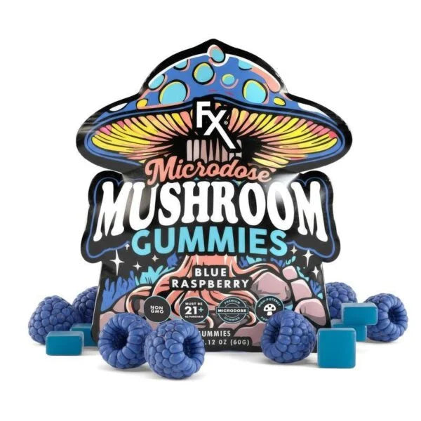 CBDfx Blue Raspberry Microdose Mushroom Gummies (15 Count)
