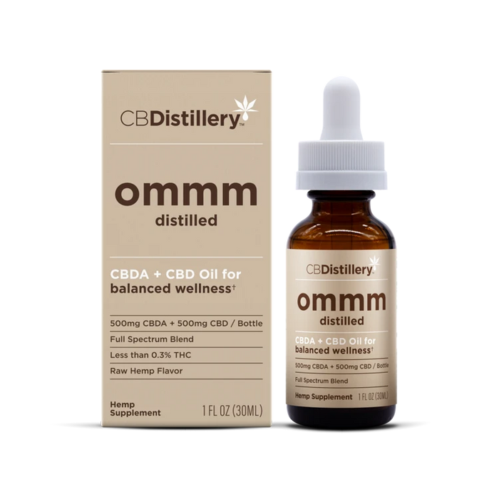 CBDistillery ommm Distilled Full Spectrum CBDA and CBD Oil 1000mg (30mL) bottle and box