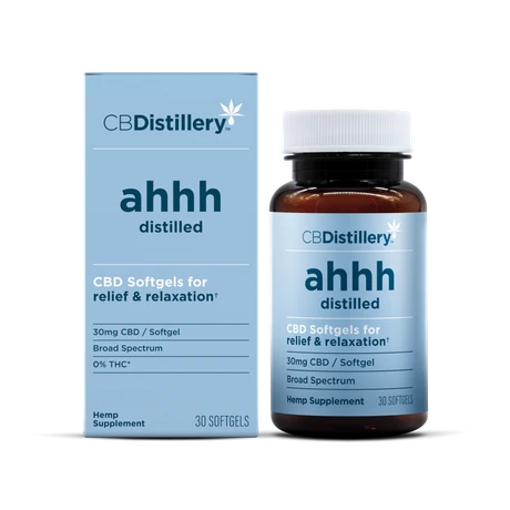 CBDistillery ahhh Distilled Broad Spectrum CBD Softgels 30mg (30 and 60 Count) 30 count bottle