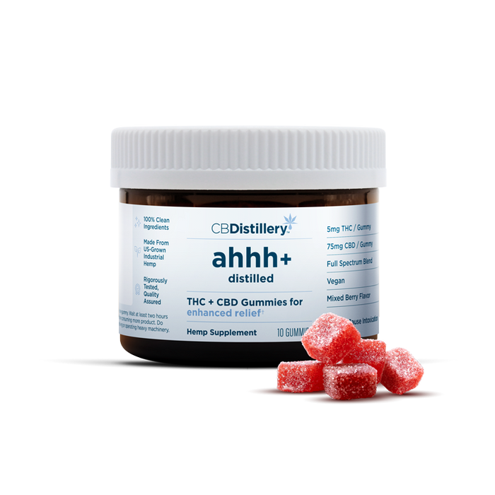 CBDistillery ahhh+ Distilled Full Spectrum Delta 9 THC and CBD Gummies Mixed Berry 80mg (30 Count) jar with gummies