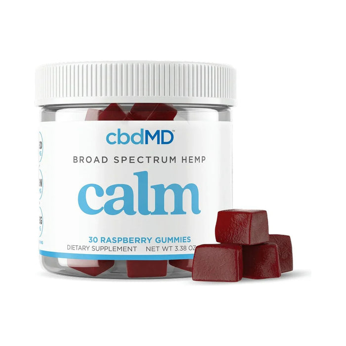 cbdMD Broad Spectrum CBD Calming Gummies Raspberry 30 count jar front