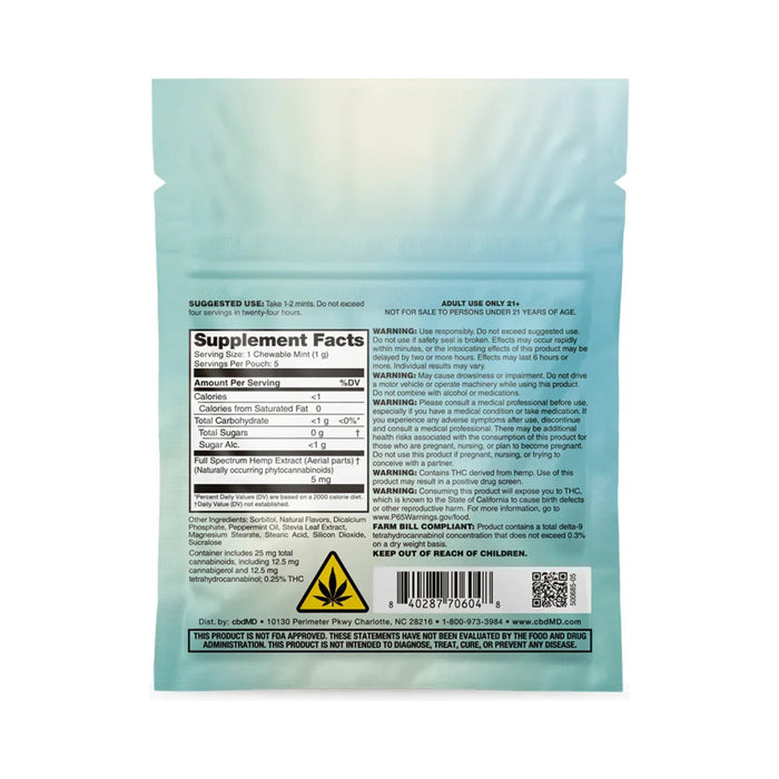 cbdMD Micro Mints 5 count pouch back
