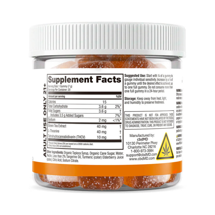 cbdMD Morning Mode THCV Gummies Tangerine 20 count jar back
