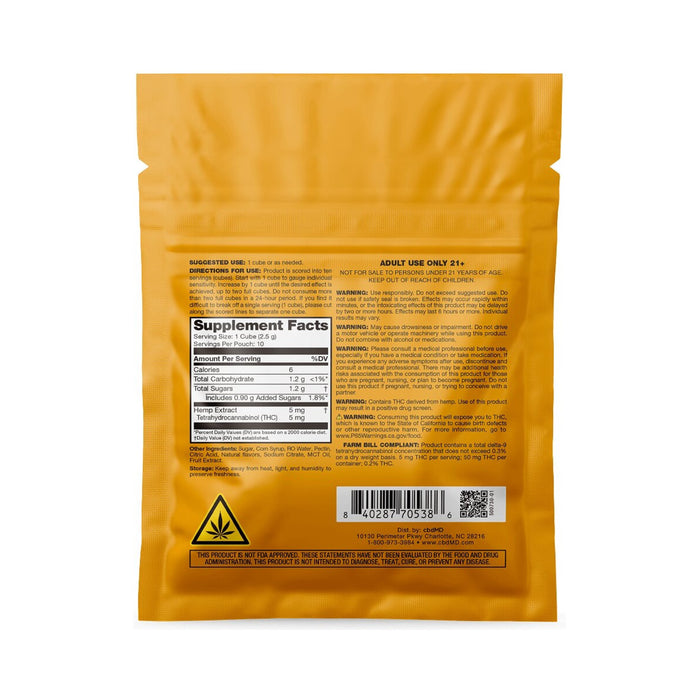 cbdMD Vibe THC Gummy Bar Mango pouch back