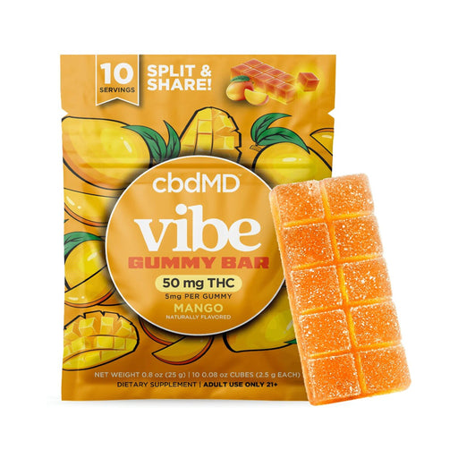 cbdMD Vibe THC Gummy Bar Mango pouch front