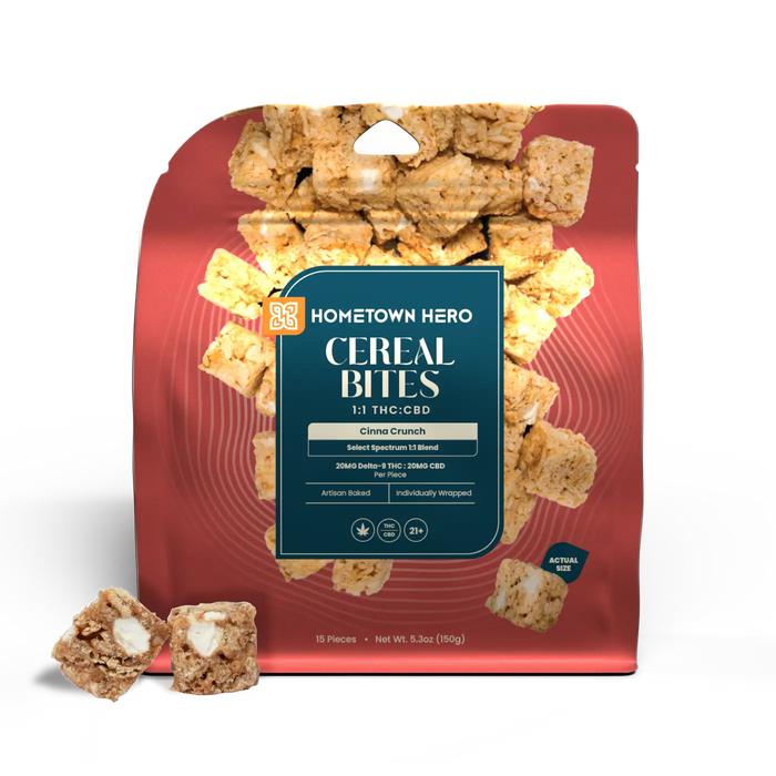 Hometown Hero THC + CBD Cereal Bites Cinna Crunch 20mg (15 Count) | CBDdatabase.com