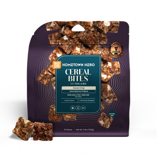 Hometown Hero THC + CBD Cereal Bites Cocoa Crisp 20mg (15 Count) | CBDdatabase.com