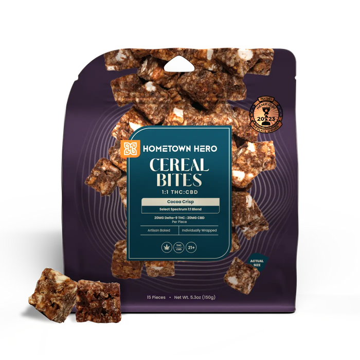Hometown Hero THC + CBD Cereal Bites Cocoa Crisp 20mg (15 Count) | CBDdatabase.com
