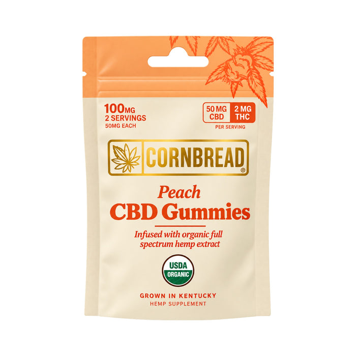 Cornbread Hemp Peach CBD Gummies 100mg 2 count pouch