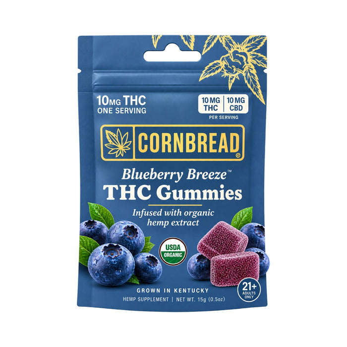 Cornbread Hemp THC Gummies 10mg Blueberry Breeze pouch