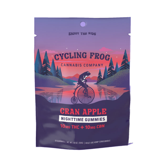 Cycling Frog Cran Apple THC and CBN Gummies 10mg 10 Count bag front | CBDdatabase.com