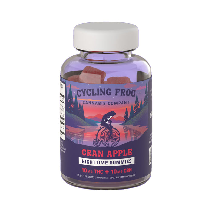 Cycling Frog Cran Apple THC and CBN Gummies 10mg 40 Count bottle front | CBDdatabase.com