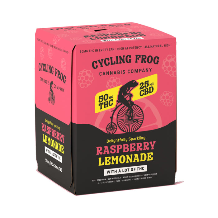 Cycling Frog Sparkling THC Lemonade 50mg THC 25mg CBD Raspberry Lemonade 4 Pack box | CBDdatabase.com