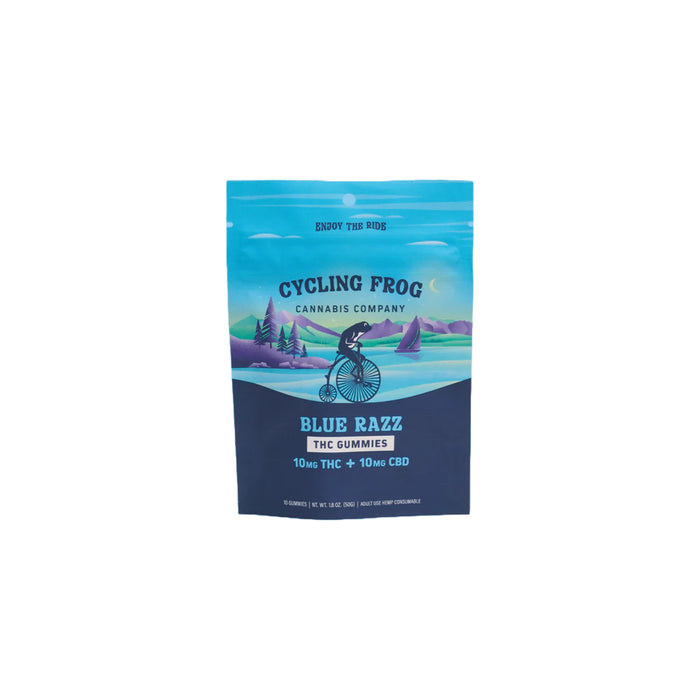 Cycling Frog Delta 9 THC and CBD Gummies 10mg THC 10mg CBD (10 and 40 Count) Blue Razz 10 count | CBDdatabase.com