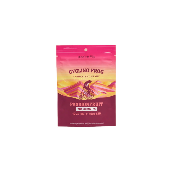 Cycling Frog Delta 9 THC and CBD Gummies 10mg THC 10mg CBD (10 and 40 Count) Passion Fruit 10 count | CBDdatabase.com