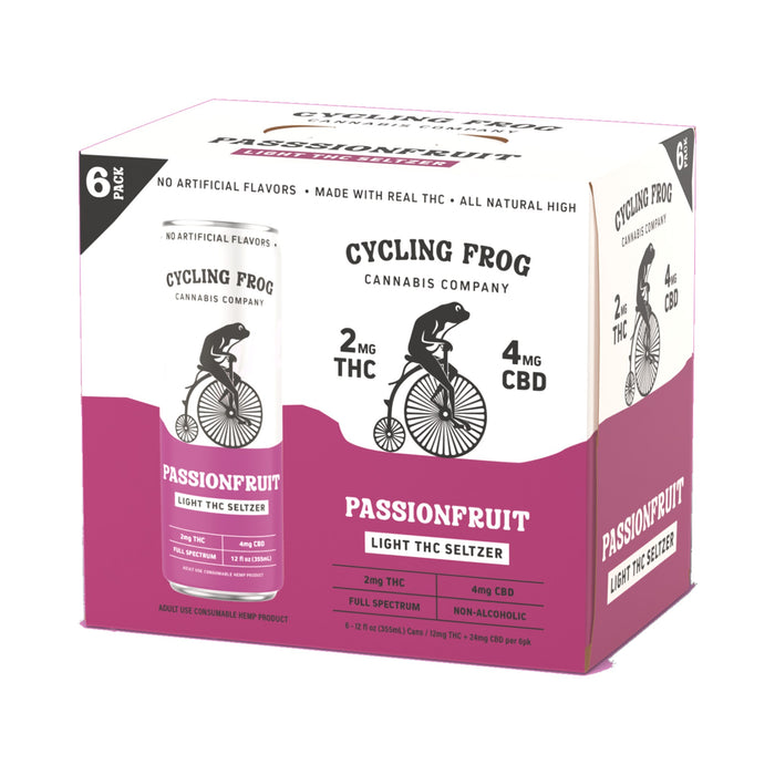Cycling Frog THC Light Seltzer 2mg THC 4mg CBD Passionfruit 6 Pack box | CBDdatabase.com