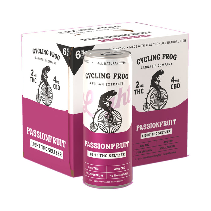 Cycling Frog THC Light Seltzer 2mg THC 4mg CBD Passionfruit 6 Pack front | CBDdatabase.com