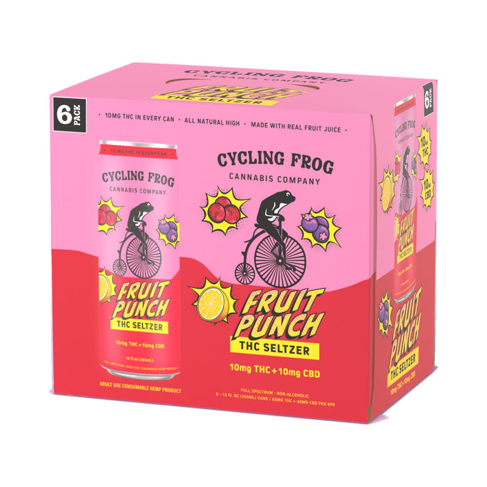Cycling Frog THC Seltzer 10mg THC 10mg CBD Fruit Punch 6 Pack box | CBDdatabase.com