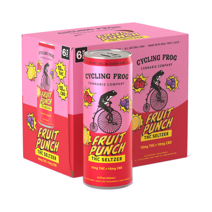 Cycling Frog THC Seltzer 10mg THC 10mg CBD Fruit Punch 6 Pack front | CBDdatabase.com