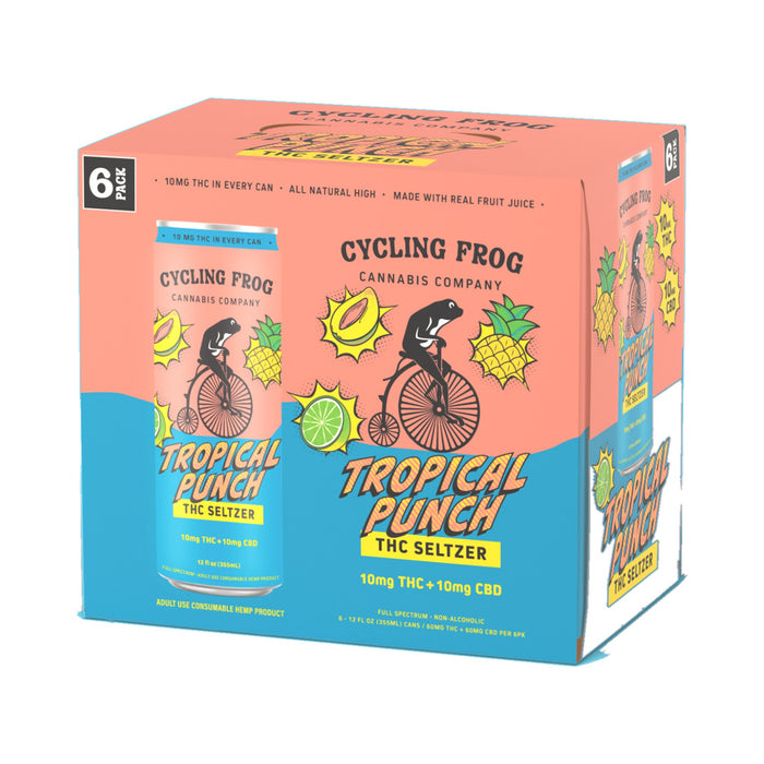 Cycling Frog THC Seltzer 10mg THC 10mg CBD Tropical Punch 6 Pack box | CBDdatabase.com