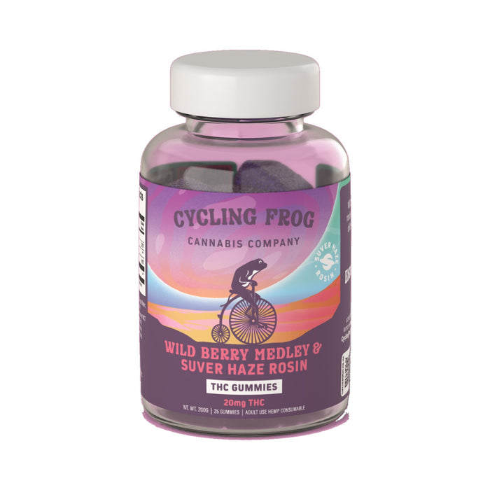 Cycling Frog Wild Berry Medley Rosin Gummies 20mg THC 25 Count bottle front | CBDdatabase.com
