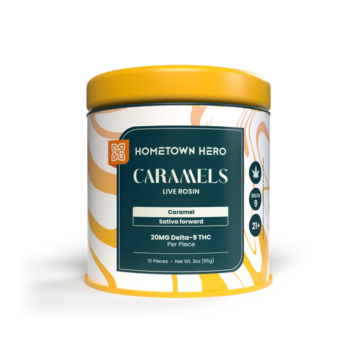 Hometown Hero Live Rosin Delta 9 Caramels 20mg (10 to 20 Count) | CBDdatabase.com