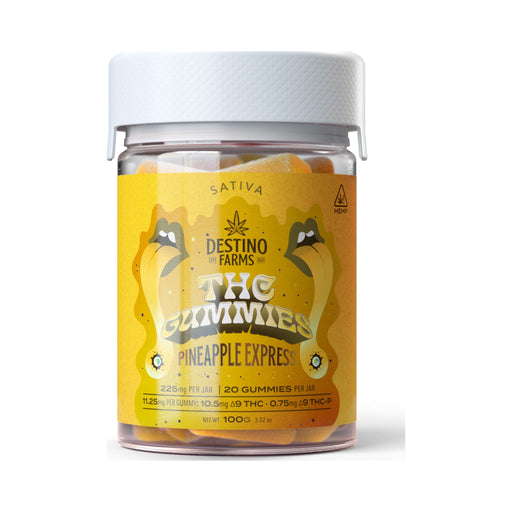 Destino Farms Delta 9 THC and THCP Gummies 225mg (20 Count) Pineapple Express gummies jar