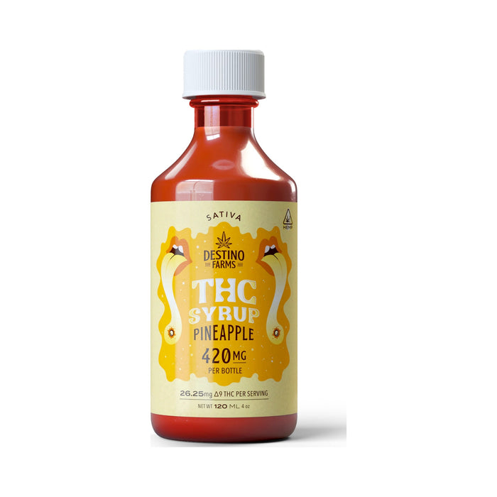 Destino Farms Delta 9 THC Syrup 420mg (120mL) Pineapple syrup bottle