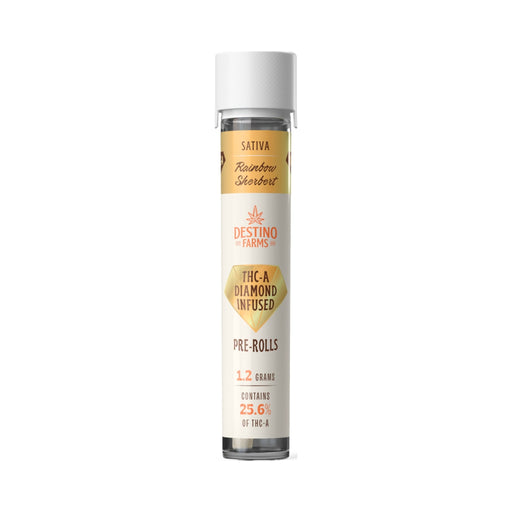 Destino Farms THCA Diamond Infused Pre-Roll 1.2g Rainbow Sherbet pre-roll tube