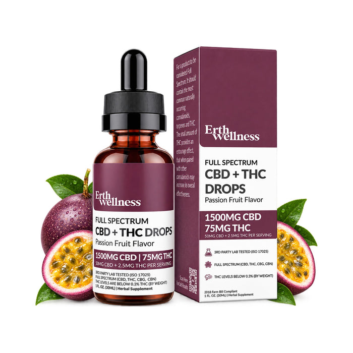 Erth Wellness Full Spectrum CBD and THC Relief Drops Passion Fruit 1500mg