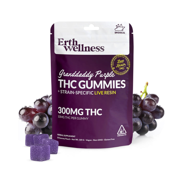 Erth Wellness Live Resin Delta 9 THC Gummies 300mg (30 Count) Granddaddy Purple