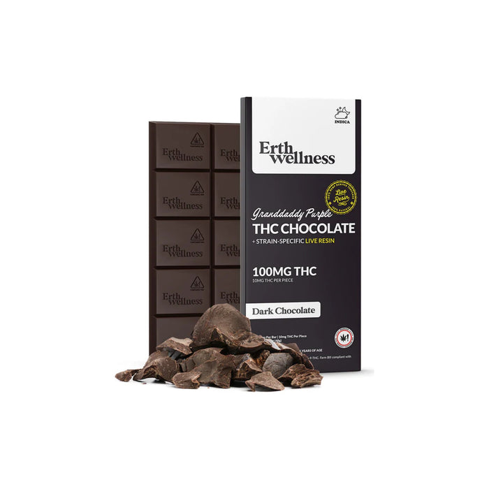 Erth Wellness Live Resin Delta 9 THC Chocolate Bar 100mg (10 Pieces) Granddaddy Purple