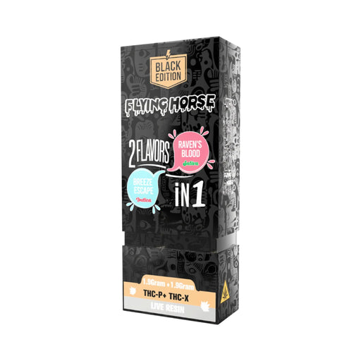 Flying Horse Black Edition Live Resin Hemp THCP Disposable Vape 3.8g Breeze Escape and Raven's Blood front | CBDdatabase.com