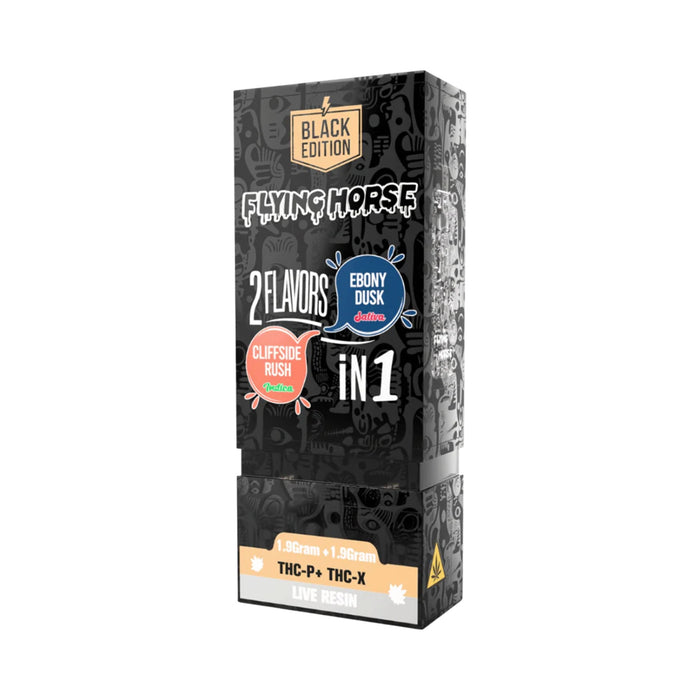 Flying Horse Black Edition Live Resin Hemp THCP Disposable Vape 3.8g Cliffside Rush and Ebony Dusk front | CBDdatabase.com