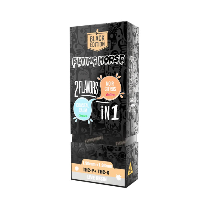Flying Horse Black Edition Live Resin Hemp THCP Disposable Vape 3.8g Coastal Calm and Noir Citrus front | CBDdatabase.com