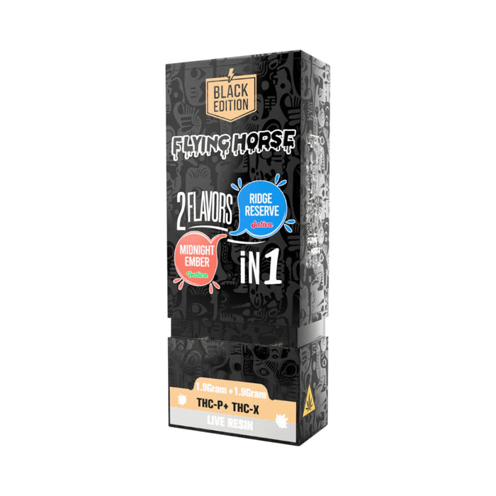 Flying Horse Black Edition Live Resin Hemp THCP Disposable Vape 3.8g Midnight Ember and Ridge Reserve front | CBDdatabase.com