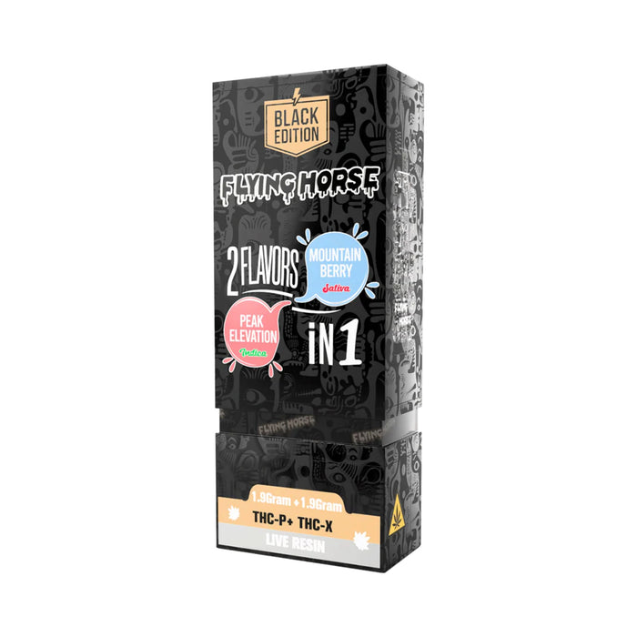 Flying Horse Black Edition Live Resin Hemp THCP Disposable Vape 3.8g Peak Elevation and Mountain Berry front | CBDdatabase.com