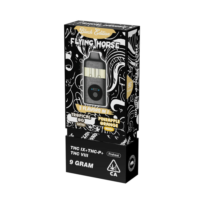Flying Horse Black Edition Hemp Disposable Vape 9g Tropical OG and Pineapple Orange front | CBDdatabase.com