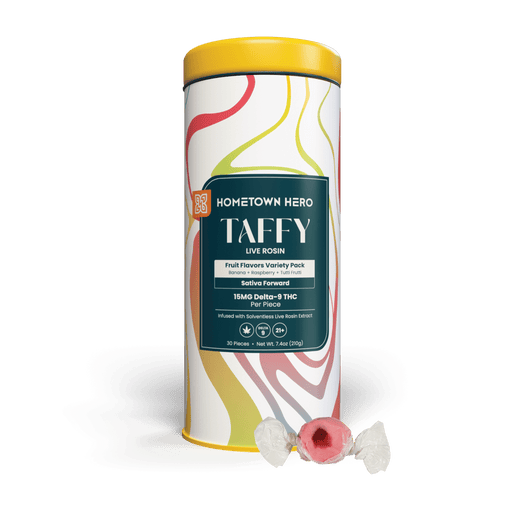 Hometown Hero Live Rosin Delta 9 Taffy Mixed Fruit Pack 15mg (30 Count) | CBDdatabase.com
