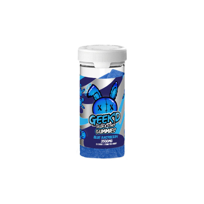 Geek'd Delta 8 and THCP Gummies Blue Raspberry 3500mg (20 Count) front | CBDdatabase.com