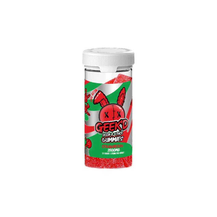 Geek'd Delta 8 and THCP Gummies Strawberry 3500mg (20 Count) front | CBDdatabase.com