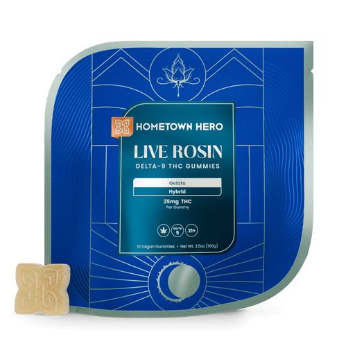 Hometown Hero Live Rosin Delta 9 Gummies Gelato 25mg (10 Count) | CBDdatabase.com