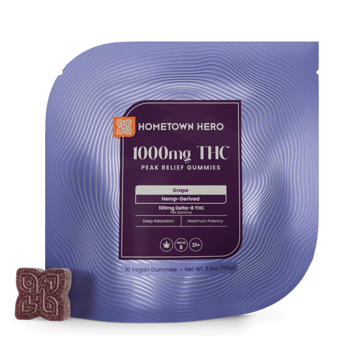 Hometown Hero Peak Delta 8 Gummies Grape 100mg (10 Count) | CBDdatabase.com