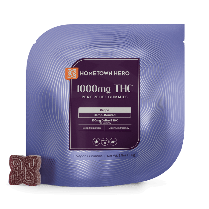 Hometown Hero Peak Delta 8 Gummies Grape 100mg (10 Count) | CBDdatabase.com