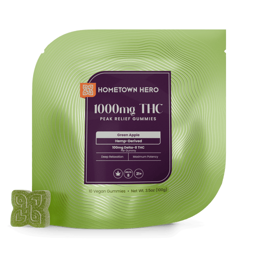 Hometown Hero Peak Delta 8 Gummies Green Apple 100mg (10 Count) | CBDdatabase.com