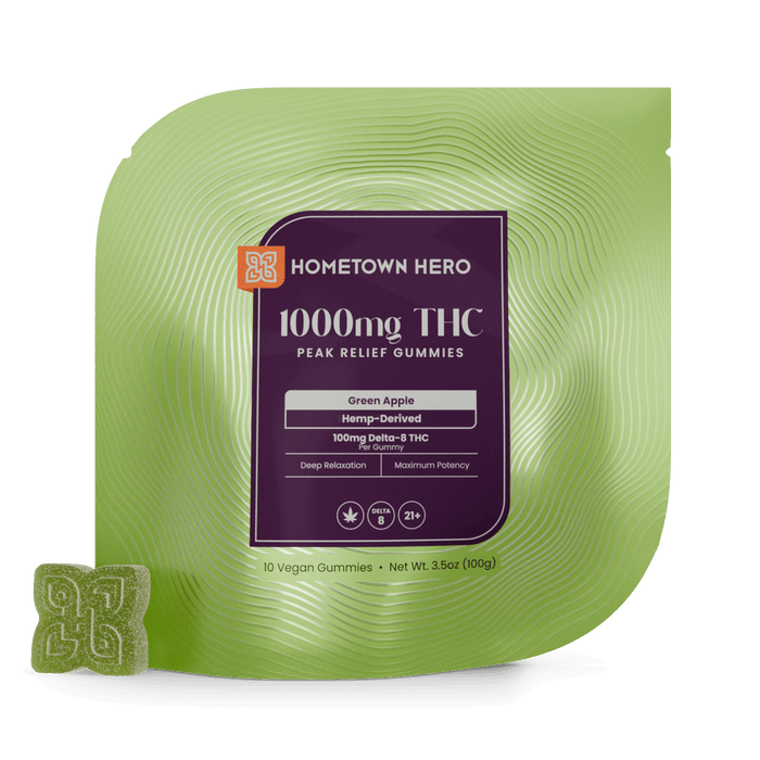Hometown Hero Peak Delta 8 Gummies Green Apple 100mg (10 Count) | CBDdatabase.com