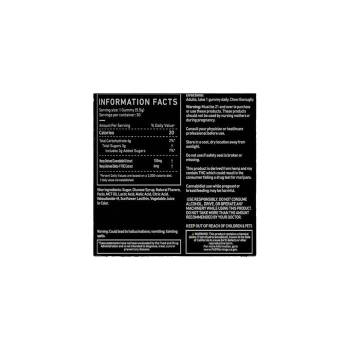 Green Roads Cherry Lime Pie Delta 9 THC and CBD Relax Gummies (30 Count) back | CBDdatabase.com