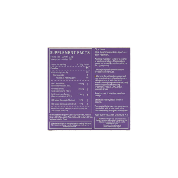 Green Roads Focus CBD and CBG Gummies with Lion's Mane (30 Count) back | CBDdatabase.com