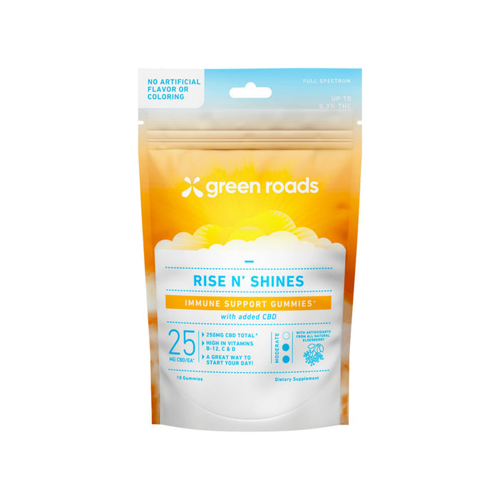 Green Roads Rise N' Shines CBD Gummies with Vitamin D 10 Count front | CBDdatabase.com
