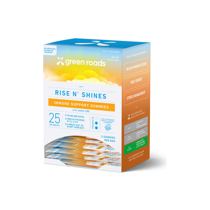 Green Roads Rise N' Shines CBD Gummies with Vitamin D 2 Count front | CBDdatabase.com